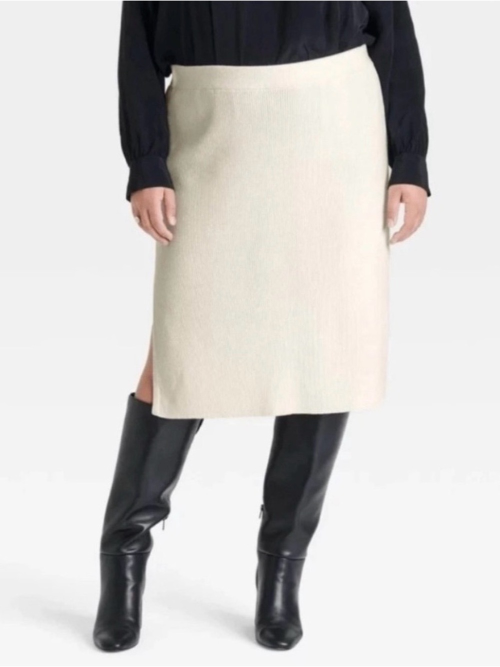 NWT Ava & Viv White Ribbed A-Line Midi Skirt